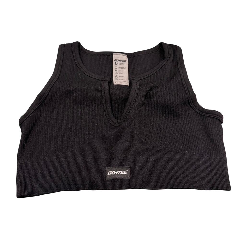 Bo + tee Black Sports Ribbed Bra Size Medium